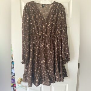 Brown flowered print dress